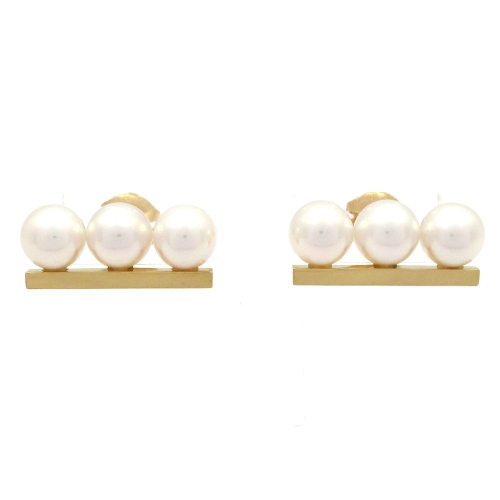 Tasaki Balance Neo Earrings 18K Yellow Gold White Akoya Pearl